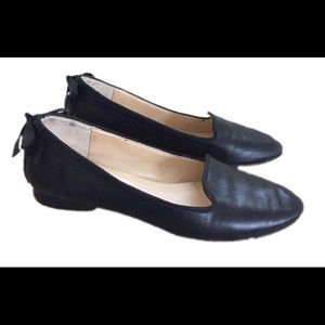 Marc Fisher black leather loafers with bow detail